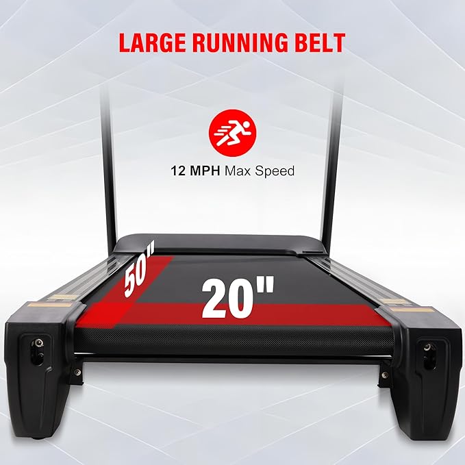 ECHANFIT Heavy Duty Treadmill for Home, 20% Auto Incline Treadmill 400 LB Capacity, 20" Wide Deck, 0.6-12 MPH, LED Display, Bluetooth Speaker, Foldable with App