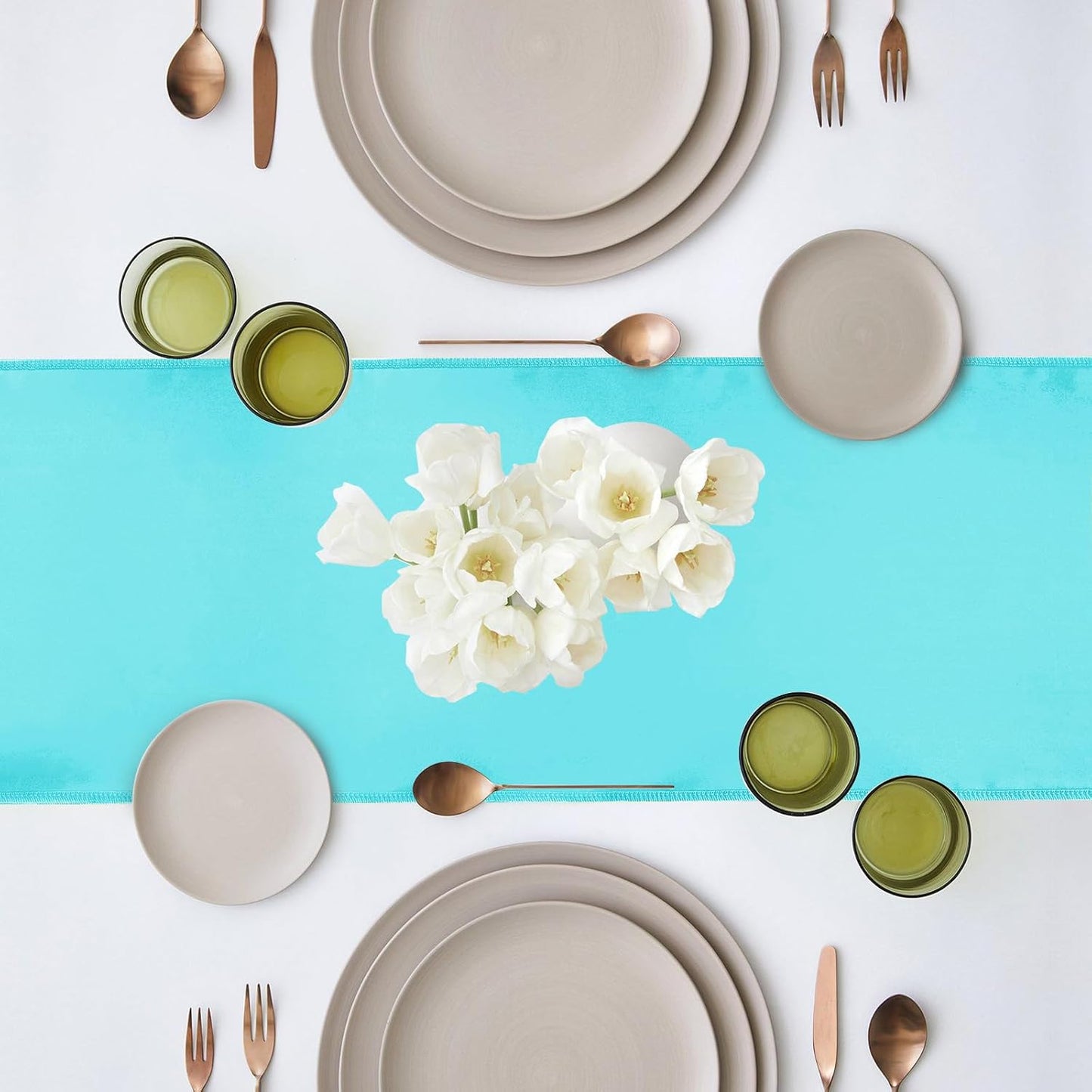 10 Pack Satin Table Runner 12 x 108 Inch Long Turquoise Silk Table Runner for Wedding Party Banquet Birthday Decoration