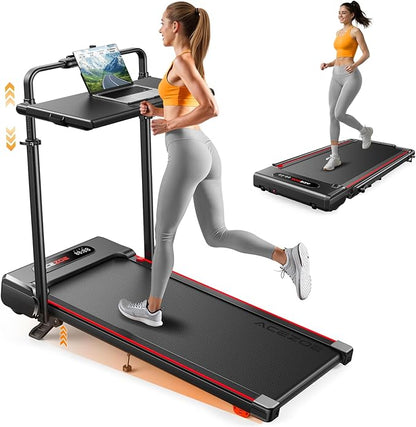 3 in 1 Under Desk Treadmill with 10% Incline, Walking Pad Treadmill with Removable Desk Workstation, Adjustable Height for Different Need, Foldable for Home Small Office