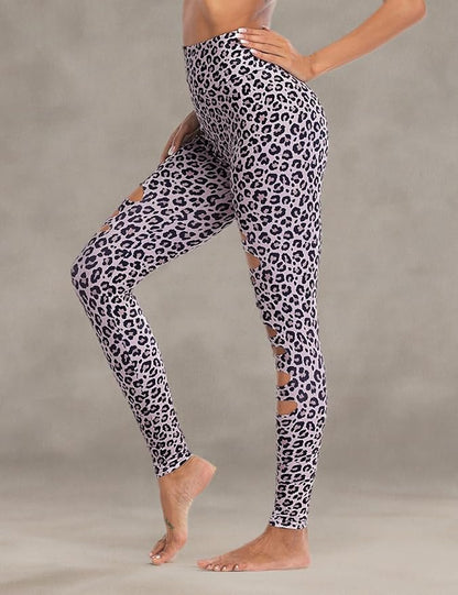 DIBAOLONG Womens High Waist Yoga Pants Cutout Ripped Tummy Control Workout Running Yoga Skinny Leggings