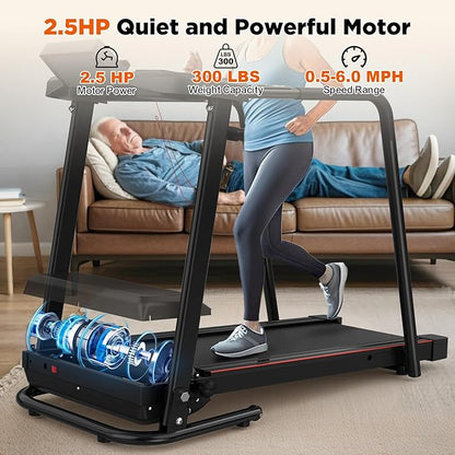 FYC Walking Treadmills for Home, Extended Handrails for Recovery Fitness, Portable Foldable Treadmill for Seniors with Optional APP Control, 300 LBS Capacity