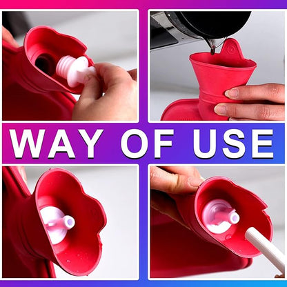 2L Home Enema Bag Kit with 2 Tips, 60 Inch Silicone Hose, Controlable Flow Valve, Hot-Water Bottle for Colon Cleansing (Red)