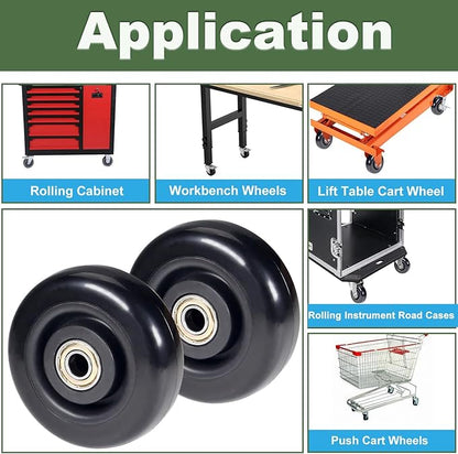 4" x 1.25" Push Cart Wheels PU Caster Wheel Workbech Wheels, Grocery Cart Wheels, Replacement Just Wheels for Platform Trucks, Rolling Instrument Road Cases, Trolleys 4 Inches Wheels 3/8" axle