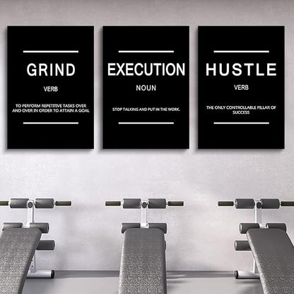 Framed Canvas Wall Art Success Quote, Office Wall Art, Black Large Poster, Positive Motivational Set of 3 Prints, Execute Failure Definition, Inspirational Print (B-3pcs,24x36inchx3pcs)
