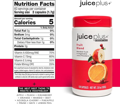 JuicePlus+ Fruit Blend: Plant-Based Whole Food Supplement with Apple, Peach, Cranberry, & More! - Vegan, Gluten-Free, Non-GMO, Kosher - Packed with Plant-Based Vitamins - 1 Bottle (60 Servings)