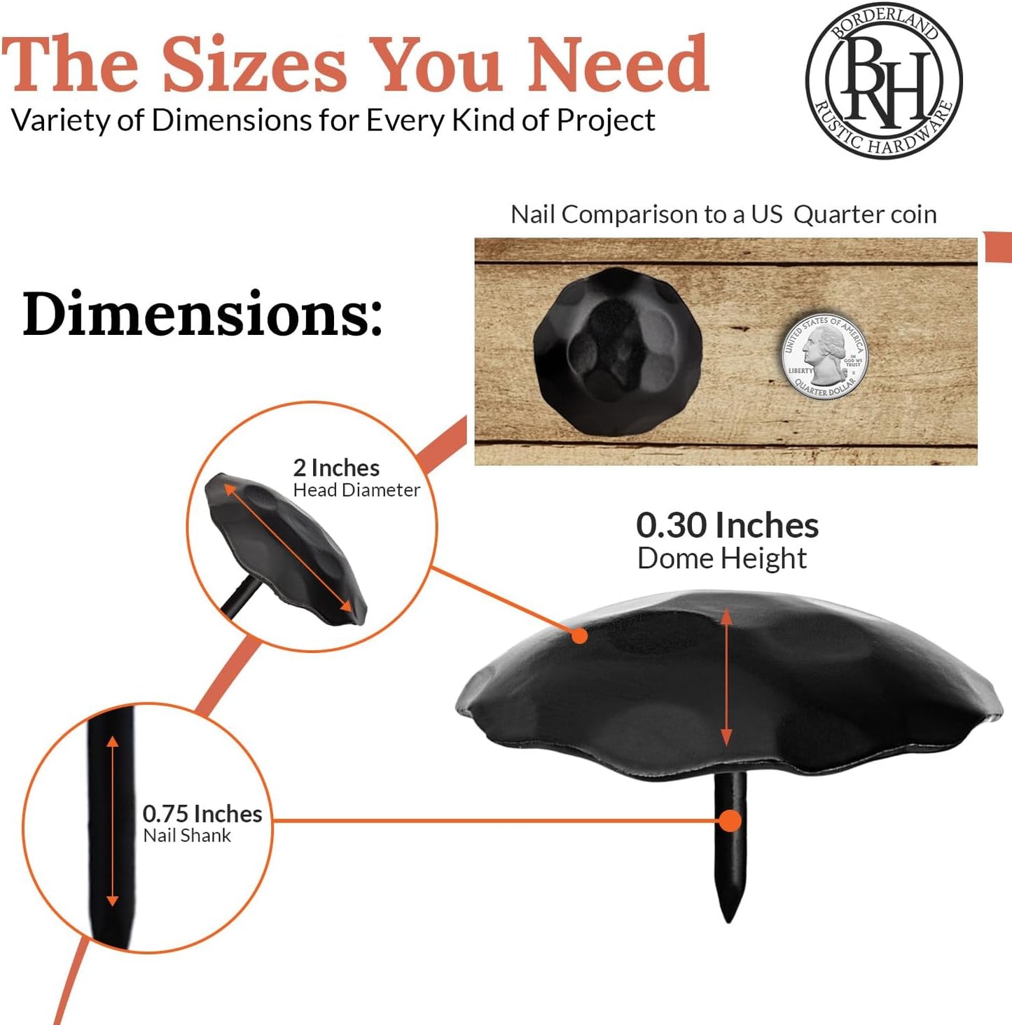 10 Pack 2" Round Head Iron Clavos Decorative Nails – Black – Handmade Rustic Round Fasteners for Farmhouse Shutters, Faux Wood Beams, Barn Doors, Shutters, Gates – Ornamental Wood Accent