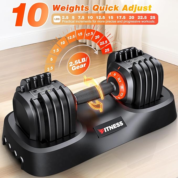 XDDIAS Adjustable Dumbbell Set of 2, 25/55/80LB Dumbbell Set-1Sec Adjustable Weights-5/10 in 1 Free Weights Dumbbells Set with Effortless Tray/No-Slip Handle-Compact Size for Women/Men at Home Gym