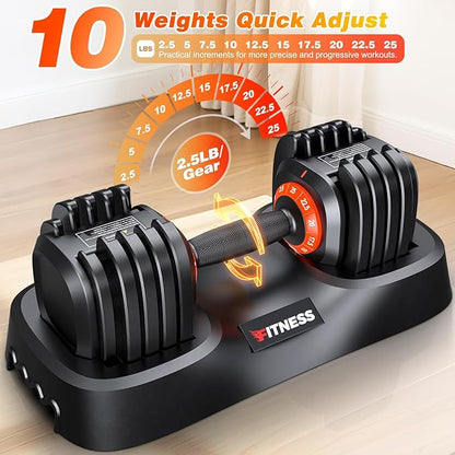XDDIAS Adjustable Dumbbell Set of 2, 25/55/80LB Dumbbell Set-1Sec Adjustable Weights-5/10 in 1 Free Weights Dumbbells Set with Effortless Tray/No-Slip Handle-Compact Size for Women/Men at Home Gym