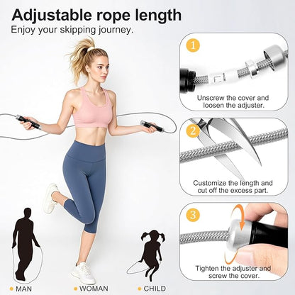 1LB Weighted Jump Ropes for fitness Women Men, Aluminum Handles for MMA, Boxing, CrossFit, Weight-loss Workouts, Tangle-Free Ball Bearing Rapid Speed Skipping Jump Rope with Adjustable 9mm Cotton & PVC Cord
