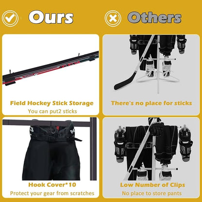 Hockey Gear Drying Rack - Ice Hockey Stick Holder Field Hockey Equipment Dryer - Large Hockey Display Storage Rack Sports Metal Tree Stand for Lacrosse (Patent Protected)
