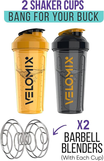 '-2 Pack- 28 oz Protein Shaker Bottles for Protein Mixes - 2x Wire Whisk | Leak Proof Shaker Cups for Protein Shakes | Protein Shaker Bottle Pack (Golden Stone)
