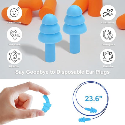 Ear Plugs for Swimming,Sleeping Noise Cancelling,Snoring,Shoting,Working, Reusable Silicone Earplugs, Super Soft Ear Plug for Noise Reduction, Ears Protection (6 Colors)