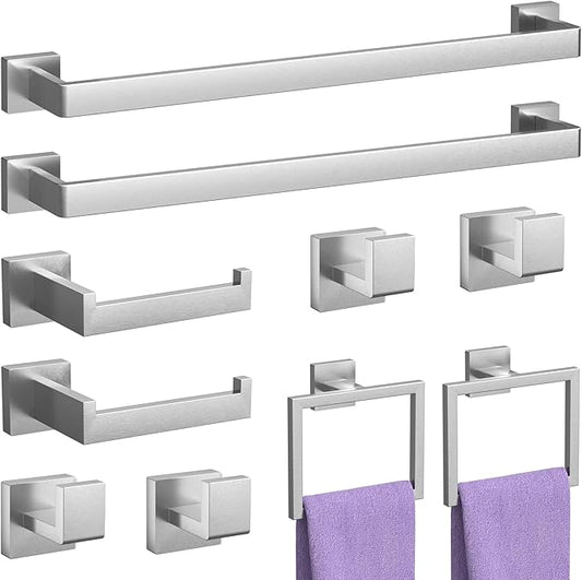 10-Pieces Brushed Nickel Bathroom Accessories Set 23.6 Inch