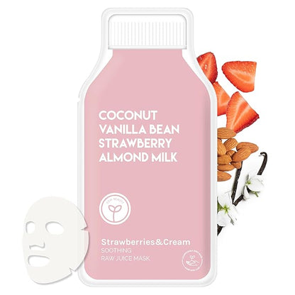 ESW Beauty Strawberries & Cream - Soothing Raw Juice Face Mask - Calming with Coconut, Vanilla Bean, Almond Milk & Strawberry for Sensitive Skin - Reduces Redness & Nourishes
