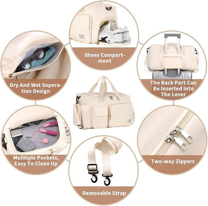 FIORETTO Women's Gym Duffle Bag with Shoes Compartment, 37L Capacity, Ideal for Travel, Gym, Sports, Duffel, Weekender