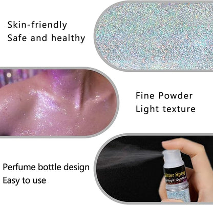 Hair and Body Glitter Spray, Holographic Glitter Highlighter Powder, Face Body Clothes Shiny Glitter, Loose Shimmer Hairspray Festival Rave Prom Accessories, 10g (07# Rainy-Rainbow)