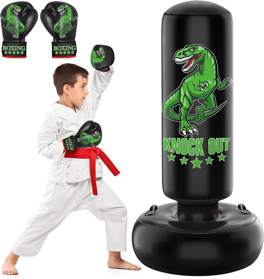 Larger Stable Dinosaur Punching Bag for Kids, 66" Tall Sports Kids Teens Inflatable Punching Bag with Boxing Gloves, Gifts for Boys & Girls Age 5-12 for Practicing Karate, Taekwondo, MMA