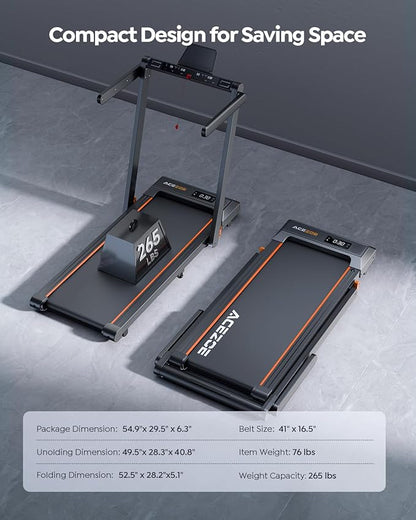 2 in 1 Folding Treadmills for Home Small Office, 2.5HP Walking Pad Treadmill with Handle Bar, 300lbs Capacity, Copmact Protable Treadmill with Smart APPs, 12 HIIT Modes and Touch Screen