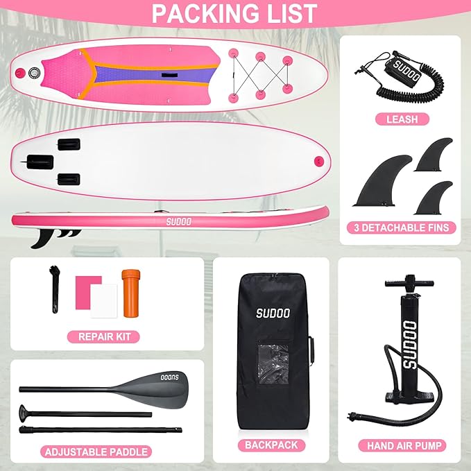 Inflatable Stand Up Paddle Board 10‘x30‘‘- Ultra-Light SUP with Backpack, Pump, Paddle, Coil Leash, 3 Fins, Repair Kit, Stable Design, Non-Slip EVA Deck for Adults & Youth