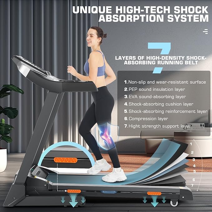 Treadmill with 15% Auto Incline, FUNMILY 3.25HP Heavy Duty Treadmill for Home, 300 lb Weight Capacity Folding Running Machine, Smart App Control/Shock Absorption/Bluetooth Speaker/Large LED Display