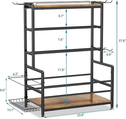 Gym Home Equipment Weight Rack – 3‑Tier Workout Storage Stand for Dumbbells & Kettlebells, Medicine Ball Holder, 460 lb Steel Organizer with Yoga Mat Basket, Hooks, Adjustable Feet, 24 x 16 in