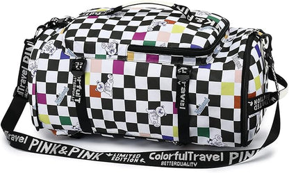 Kalesi Gym Duffle Bag Backpack 4-Way Waterproof with Shoes Compartment for travel Sport Hiking laptop (Checkerboard)