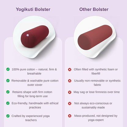 Yogikuti Iyengar Yoga Bolster for Restorative Yoga and Meditation – Lightweight Cotton Support Pillow with Handle for Easy Carry, Versatile for Pose Modification, Balance, Back Relief, and Relaxation