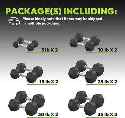 Hex Dumbbell Set, 30-480 lb Set Rubber Encased Exercise & Fitness Dumbbells, Weights Dumbbells Set, Hand Weight for Strength Training