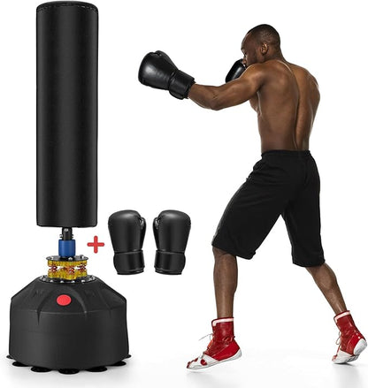 GYMAX Punching Bag, 68” Freestanding Boxing Bags with Gloves & Suction Cup Base, 220lbs Filled Punching Bag Stand for Adults, Kickboxing Bag for MMA Muay Thai Fitness