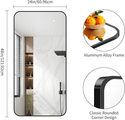 FORBATH Bathroom Mirror 48" x 24", Rectangle Black Narrow Bathroom Mirror with Black Aluminum Frame Rounded Corner, Wall Mounted Mirror for Bedroom Entryway Living Room