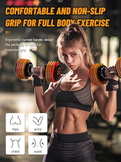 Adjustable Dumbbells Set 12.5LB/22.5LB Pair, 1-Sec Fast Adjustable 5 Weights by Turning Handle, Premium Comfort Non-slip Metal Dumbbells with Tray, Compact Size for Full Body Home Workout