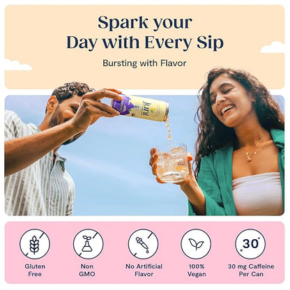 Juni Sparkling Adaptogen Drink with Ashwagandha, Lion’s Mane & Reishi Mushrooms | Green Tea for Focus, Zero Sugar, 5 Calories, Organic | Non Alcoholic Drinks - Lemon 12 pack