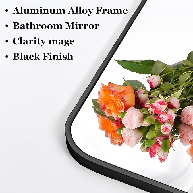 Black Bathroom Mirror, 30" x 40" Wall Mirror with Metal Frame, Decorative Rectangular Vanity Mirror for Bedroom Bathroom Living Room Entryway (Horizontal/Vertical)