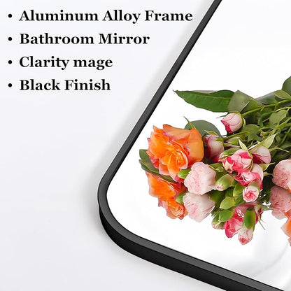 30" x 48"Bathroom Mirror, Matte Black Wall Mirror with Metal Frame, Decorative Rectangular Vanity Mirror for Bedroom Bathroom Living Room Entryway (Horizontal/Vertical)