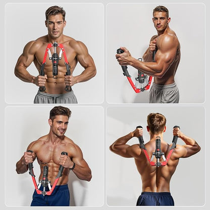 FLYBIRD Chest & Arm Twister Trainer, Hydraulic Power Chest Press Machine 22-440lbs for Upper Body Strength Training, 2-in-1 Chest Trainer with Ab Roller Wheel (Backpack & Pad Included)