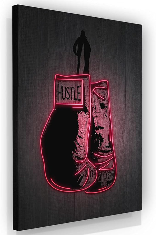 Boxing Gloves Neon Canvas Print Motivational Canvas Print Wall Art Office Decor, Entrepreneur Motivation, Hustle Artwork, Boxing Neon Print, Fighter Gym Sign, Hustler Art Neon Sign (24" x 18")