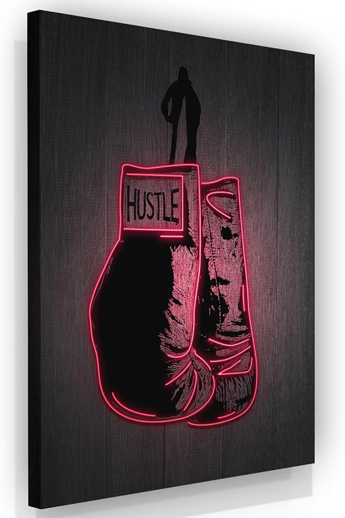 Boxing Gloves Neon Canvas Print Motivational Canvas Print Wall Art Office Decor, Entrepreneur Motivation, Hustle Artwork, Boxing Neon Print, Fighter Gym Sign, Hustler Art Neon Sign (48" x 36")