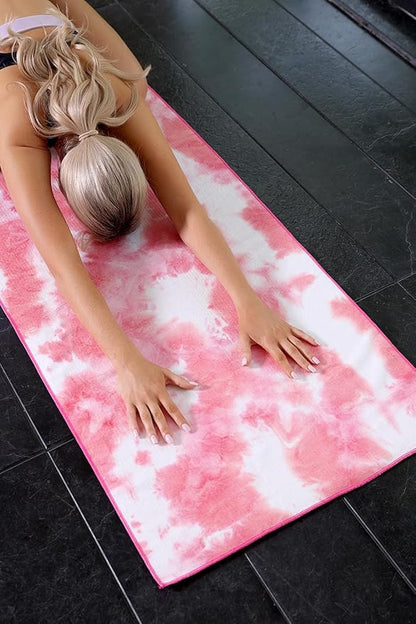 Eunzel Yoga Towel,Hot Yoga Mat Towel with Grip Dots Sweat Absorbent Non-Slip for Hot Yoga, Pilates and Workout 24" x72", Red & White