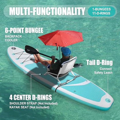 10' Inflatable Stand Up Paddle Board, Ultra-Light Wide Yoga Board for All Skill Levels with Premium SUP Paddleboard Accessories, 84L Waterproof Bag, Non-Slip Comfort Deck for Youth & Adults