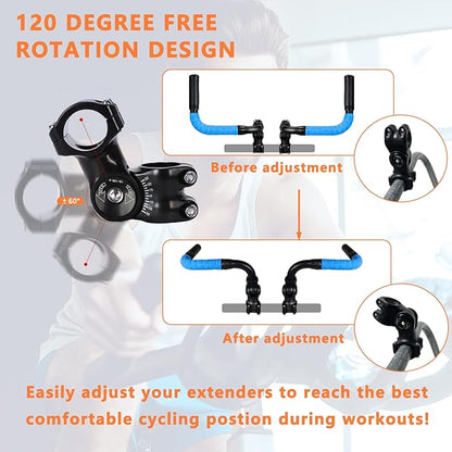 Handlebar Extender for Peloton Indoor Exercise Bikes, 1 Pair of Ultimate Handlebar Extension of Peloton Accessories (Sheep-horn (with Blue Tapes & Grips))