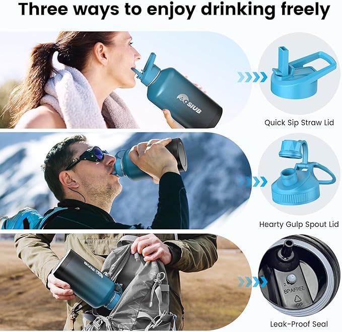 Insulated Water Bottle 40 oz, Triple Wall Vacuum Stainless Steel(Cold for 48 Hrs),Leak Proof & BPA-Free,Simple Modern Water Bottle with Drink-Through Lid & Flip Straw for Sports & Travel, Indigo-Black