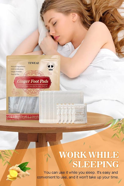 Foot Pads - 60Pads Pure Natural Ginger Powde Bamboo Vinegar Pads, Goodnight Foot Pads for Travel or Home Use