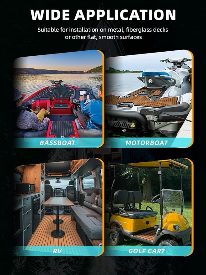 FOCEAN Boat Flooring EVA Foam Boat Decking Faux Teak Marine Flooring Boat Mat Boat Carpet Sheet for Motorboat RV Yacht Kayak Surfboard, 94.5"x 47.2"/35.4"/23.6"/15.7"