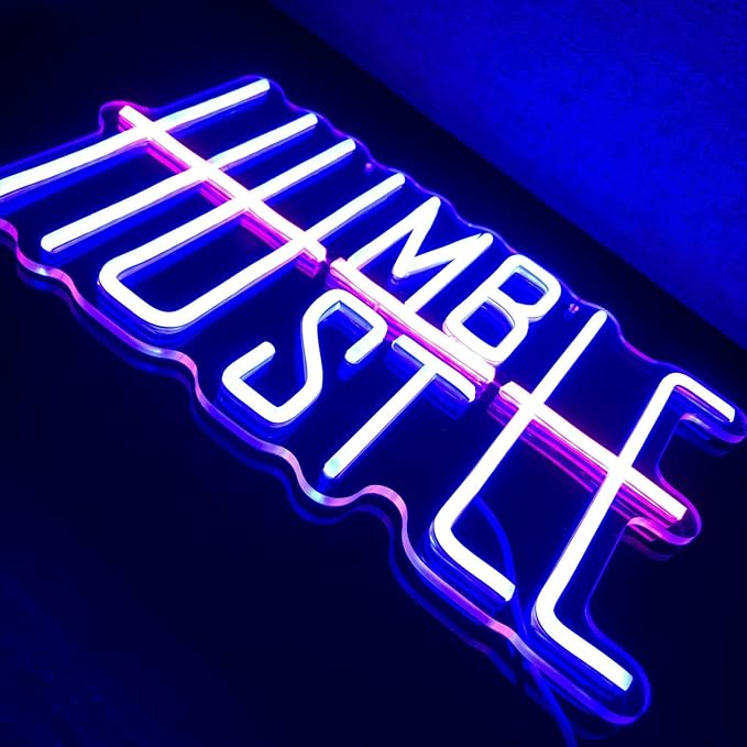 Humble&Hustle Neon Sign Light Up for Wall Decor Hustle Led Sign for Gym Small Acrylic Art Decor for Office Bedroom Decorations 16.54x9.45 inch