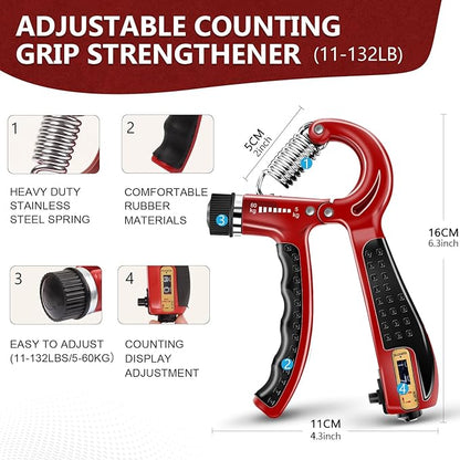 11PCS Grip Strength Trainer Kits, Hand Gripper Strengthener, Forearm Strengthener, Finger Strengthener, Finger Exerciser, Hand Exerciser, Stress Relief Ball, Grip Ring, for Muscle Building, Recover Hand Injury