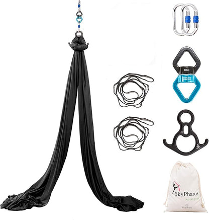 Aerial Silks Yoga Swing Set - 9/11 Yards Aerial Yoga Hammock Kit Anti-Gravity Flying for Fitness, Low/Non Stretch Nylon Tricot Fabric Hardware Included for Dance
