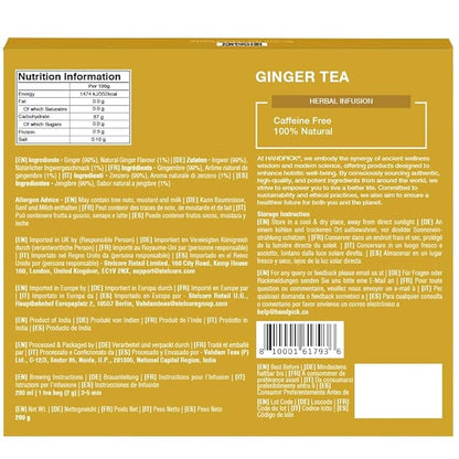 HANDPICK, Ginger Tea Bags, Caffeine Free & 100% Pure Ginger Root | Soothing & Spicy Blend | Round Eco Conscious Teabags