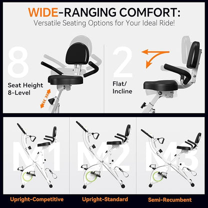 Foldable Exercise Bike Stationary Bikes for Home, 5 IN 1 Indoor Workout Bike, Cycling Bike with 16-Level Quiet Magnetic Resistance, 6.6 LBS Flywheel and 300LBS Capacity, 2025 Designed 817 X-bike