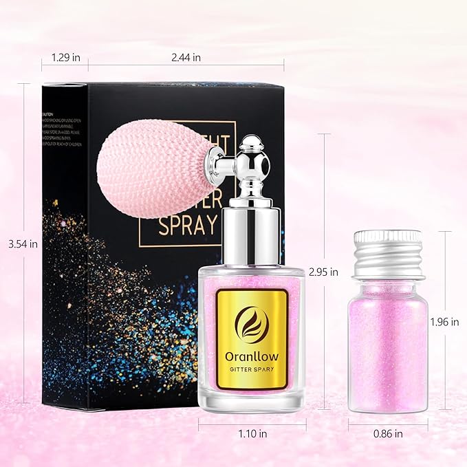 Holographic Body Glitter Spray - Shimmering Hair, Face & Body Sparkle for Festivals, Clothes, Nail Art Crafts Design & Special Events Makeup (Light Pink)