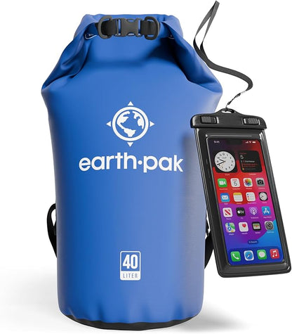 Earth Pak Waterproof Dry Bag - Roll Top Waterproof Backpack Sack Keeps Gear Dry for Kayak with Waterproof Phone Case